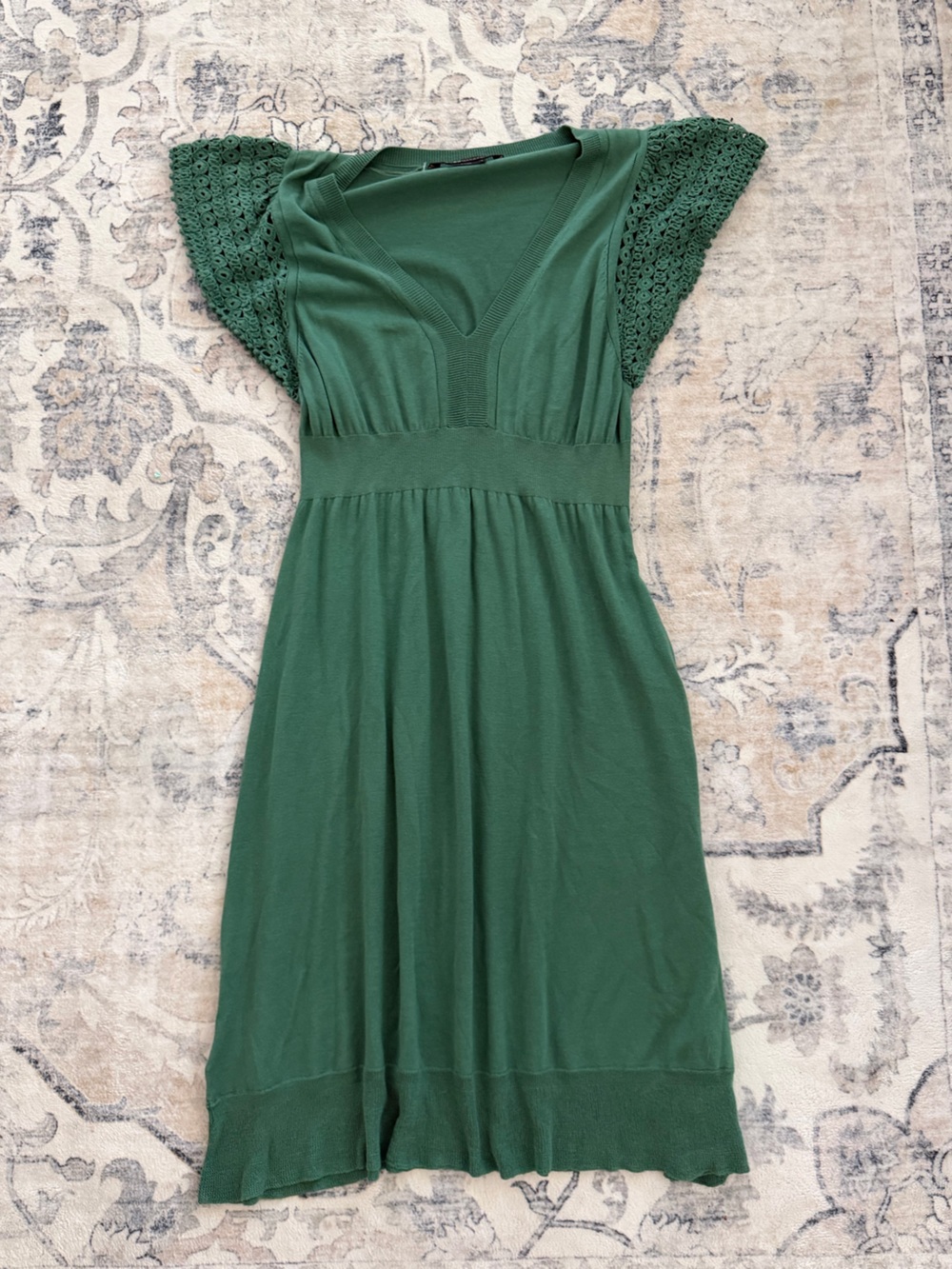 BCBGMaxAzria Emerald Green Crochet Sleeve Midi Dress